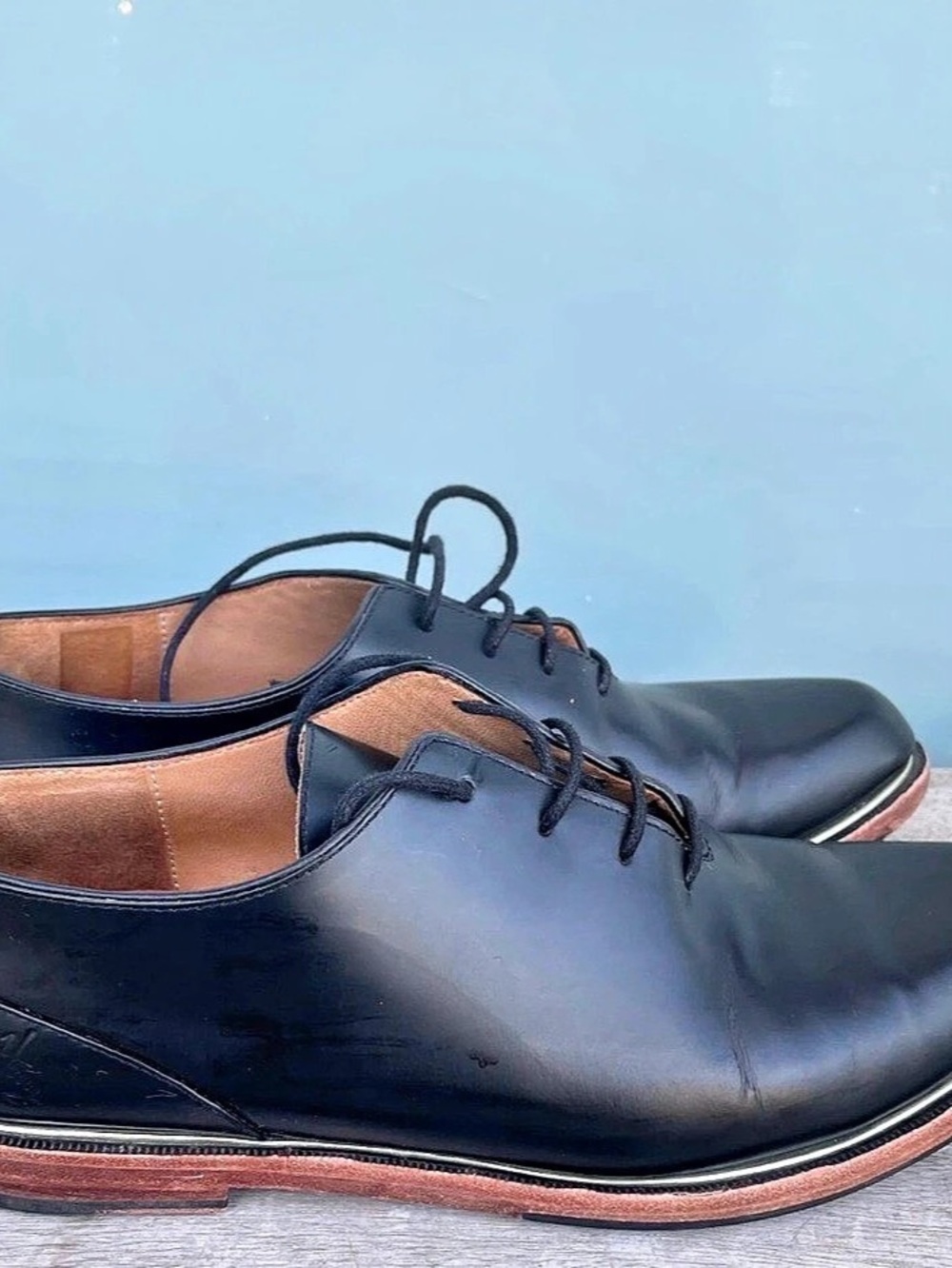 John Fluevog Modvog Mariella Black Gold Rim Women Leather Oxford Shoes Size 9
